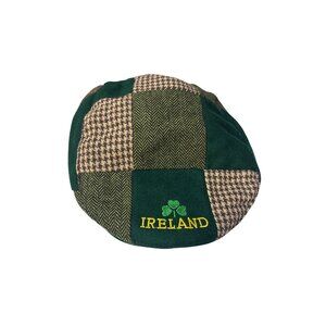 Ireland Patchwork Newsboy Cap With Snap Button Brim & Embroidered Shamrock Detai